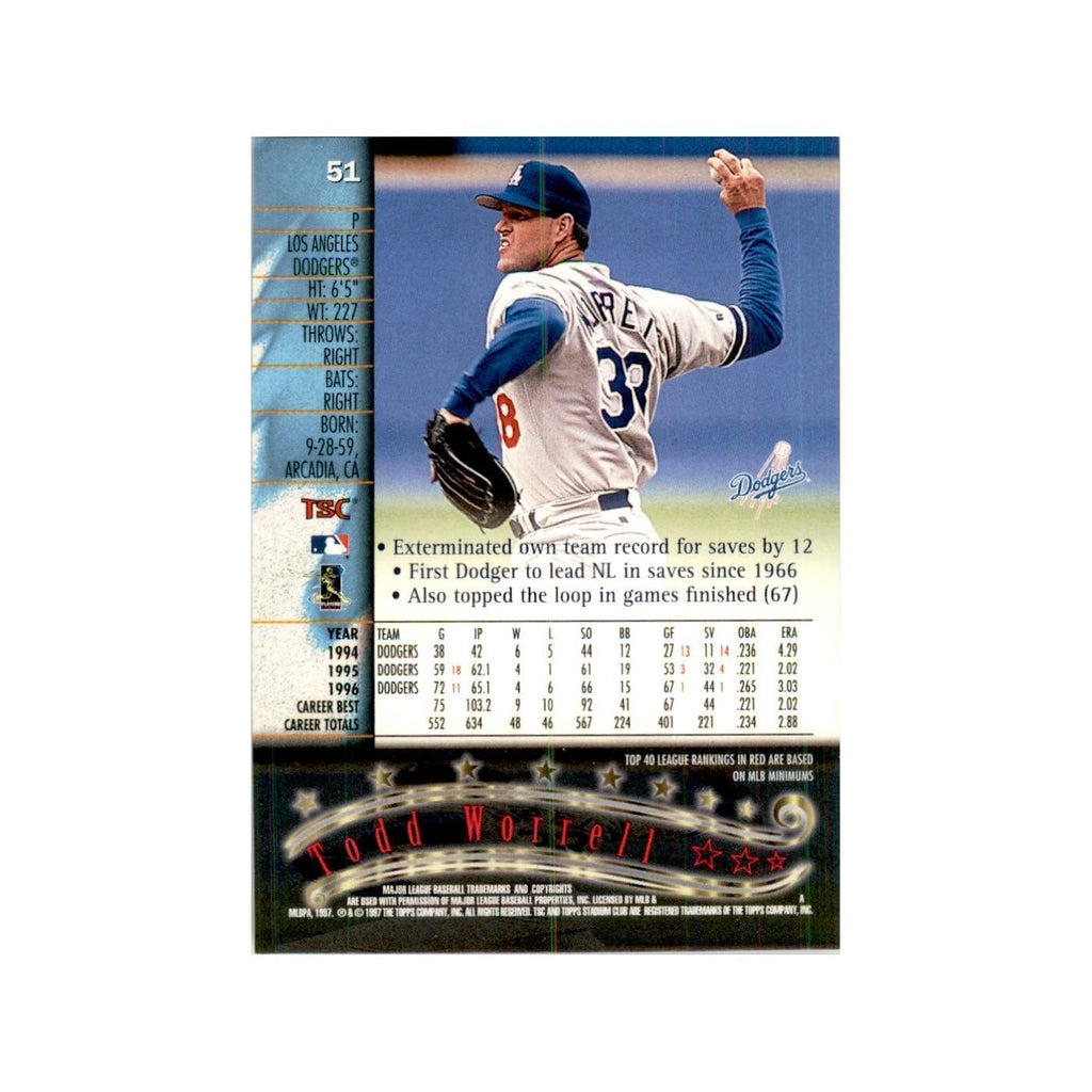 1997 Stadium Club Todd Worrell Baseball Cards #51