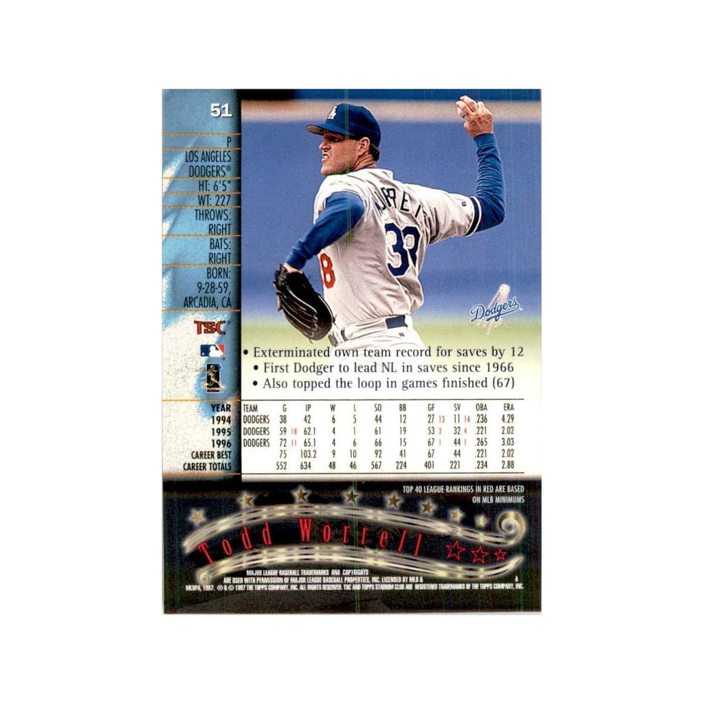 1997 Stadium Club Todd Worrell Baseball Cards #51