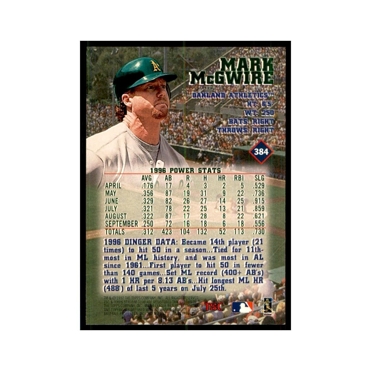 1997 Stadium Club Mark McGwire Baseball Cards #384