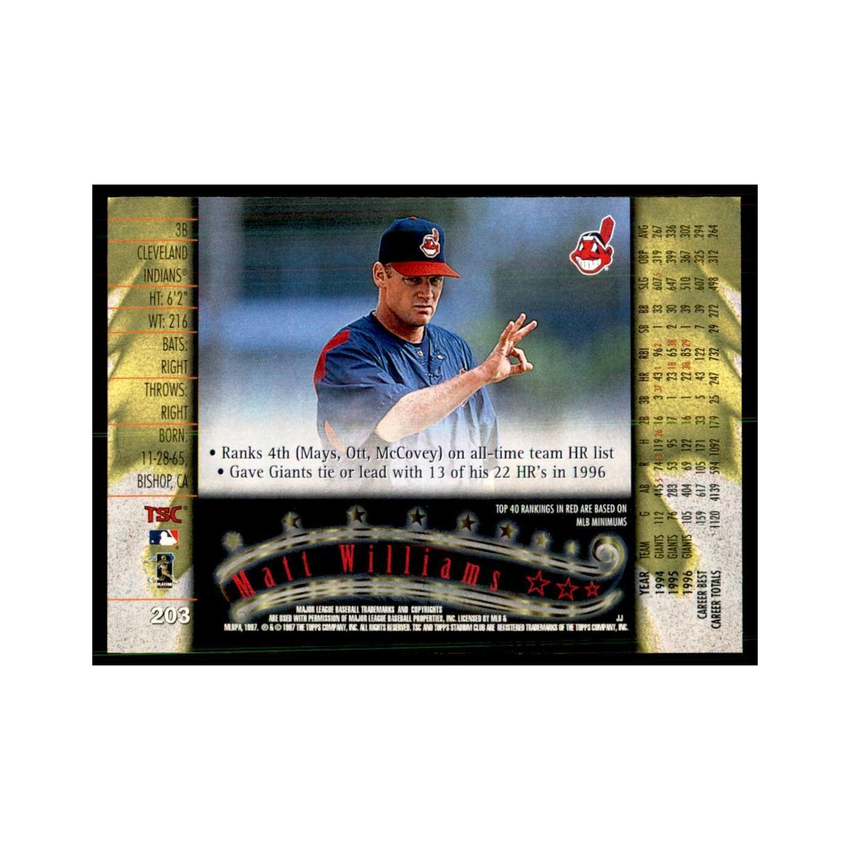 1997 Stadium Club Matt Williams Baseball Cards #203