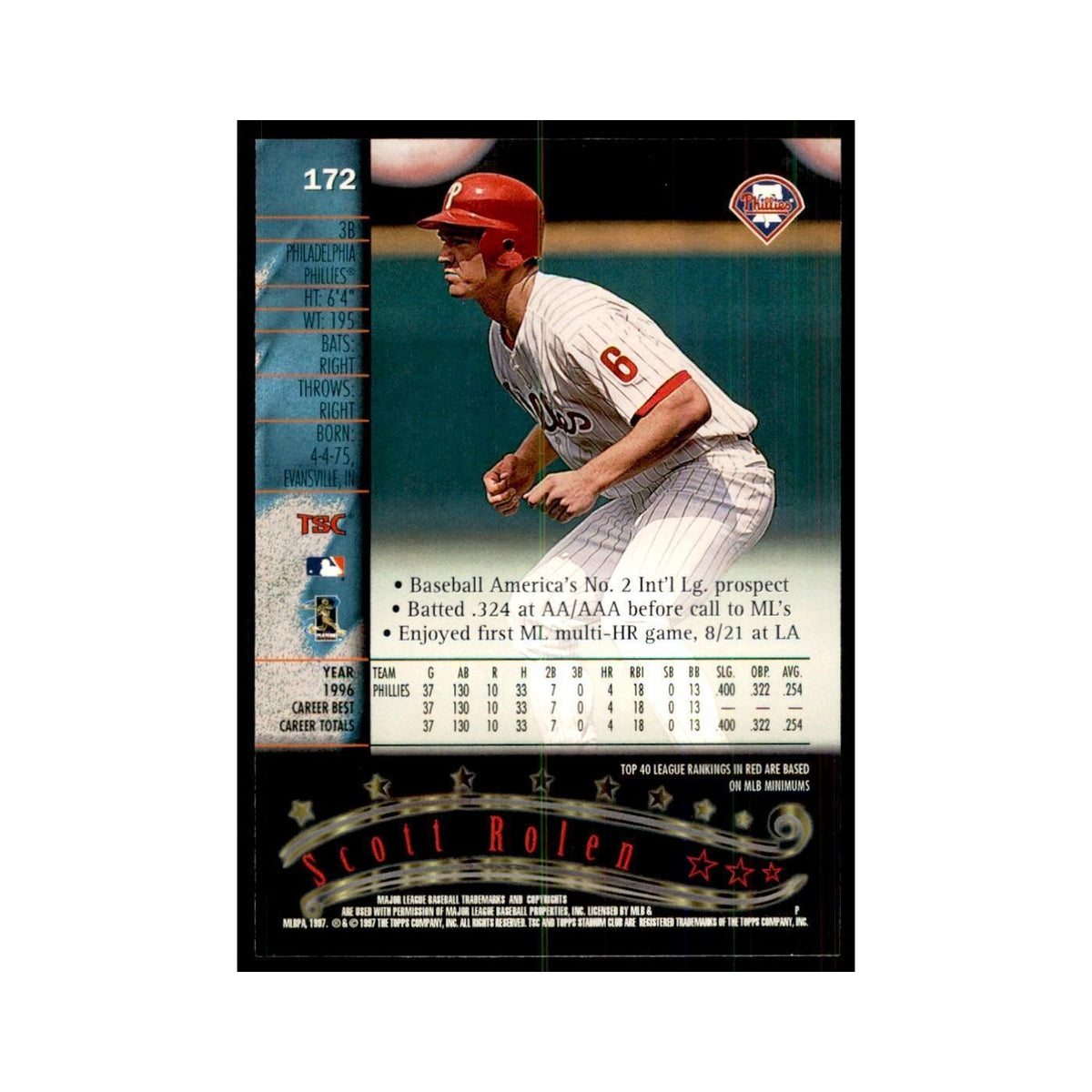 1997 Stadium Club Scott Rolen Baseball Cards #172