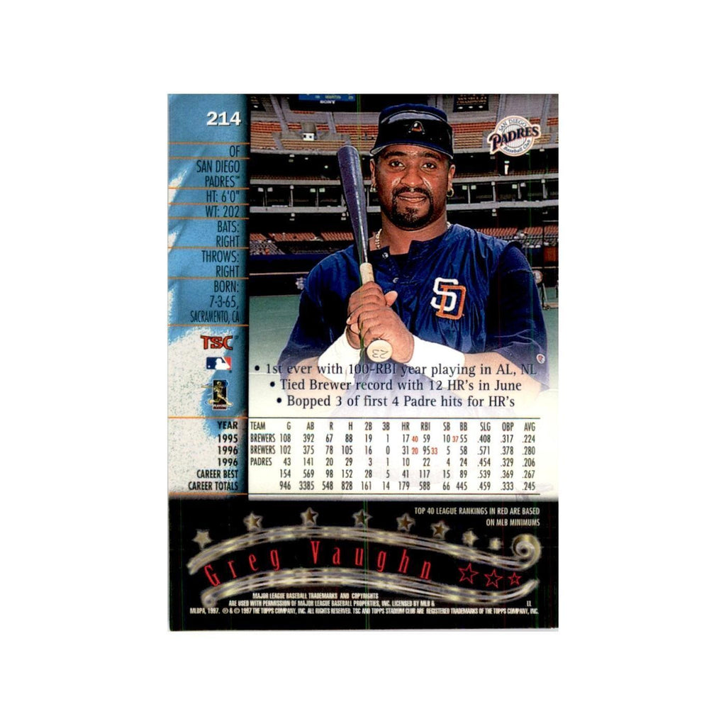 1997 Stadium Club Greg Vaughn Baseball Cards #214