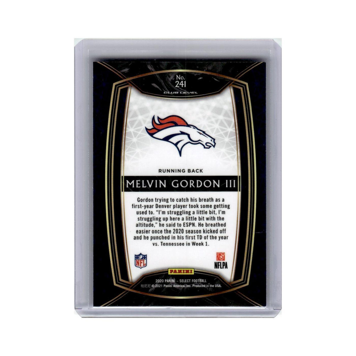 Melvin Gordon III 2020 Panini Select #241 Denver Broncos Football Card NM