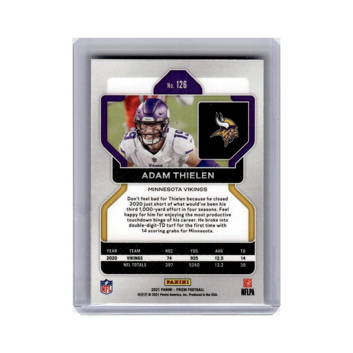 Adam Thielen 2021 Panini Prizm #126 Minnesota Vikings Football Card NM