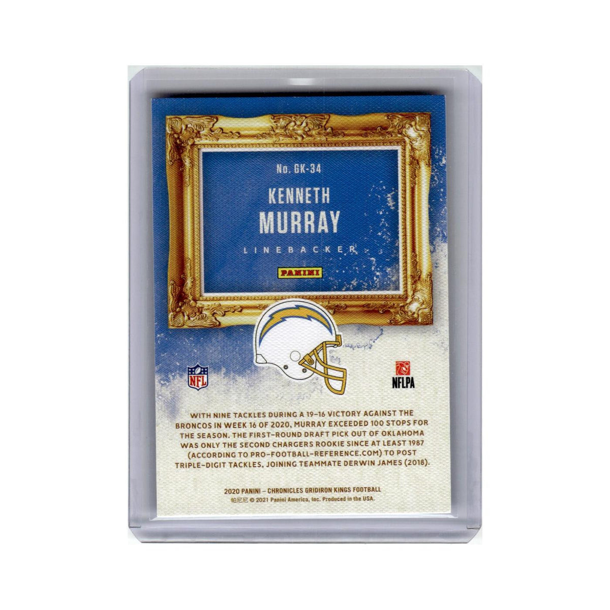 Kenneth Murray Rookie 2020 Panini Chronicles Gridiron Kings #GK-34 Chargers NM
