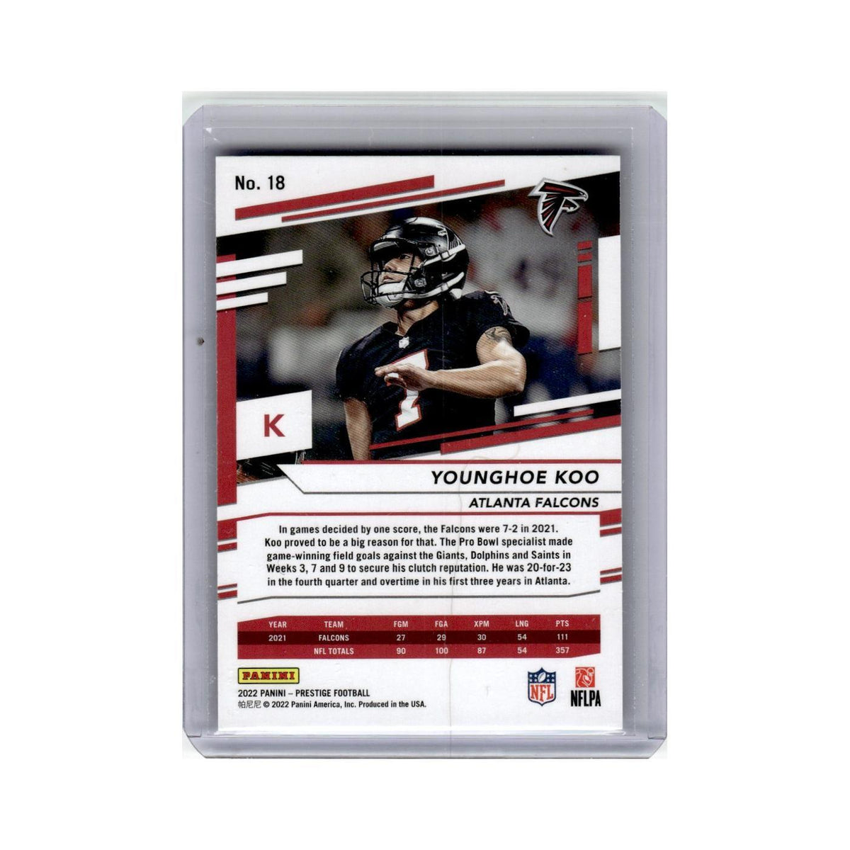 Younghoe Koo 2022 Panini Prestige Xtra Points #18 Atlanta Falcons NM
