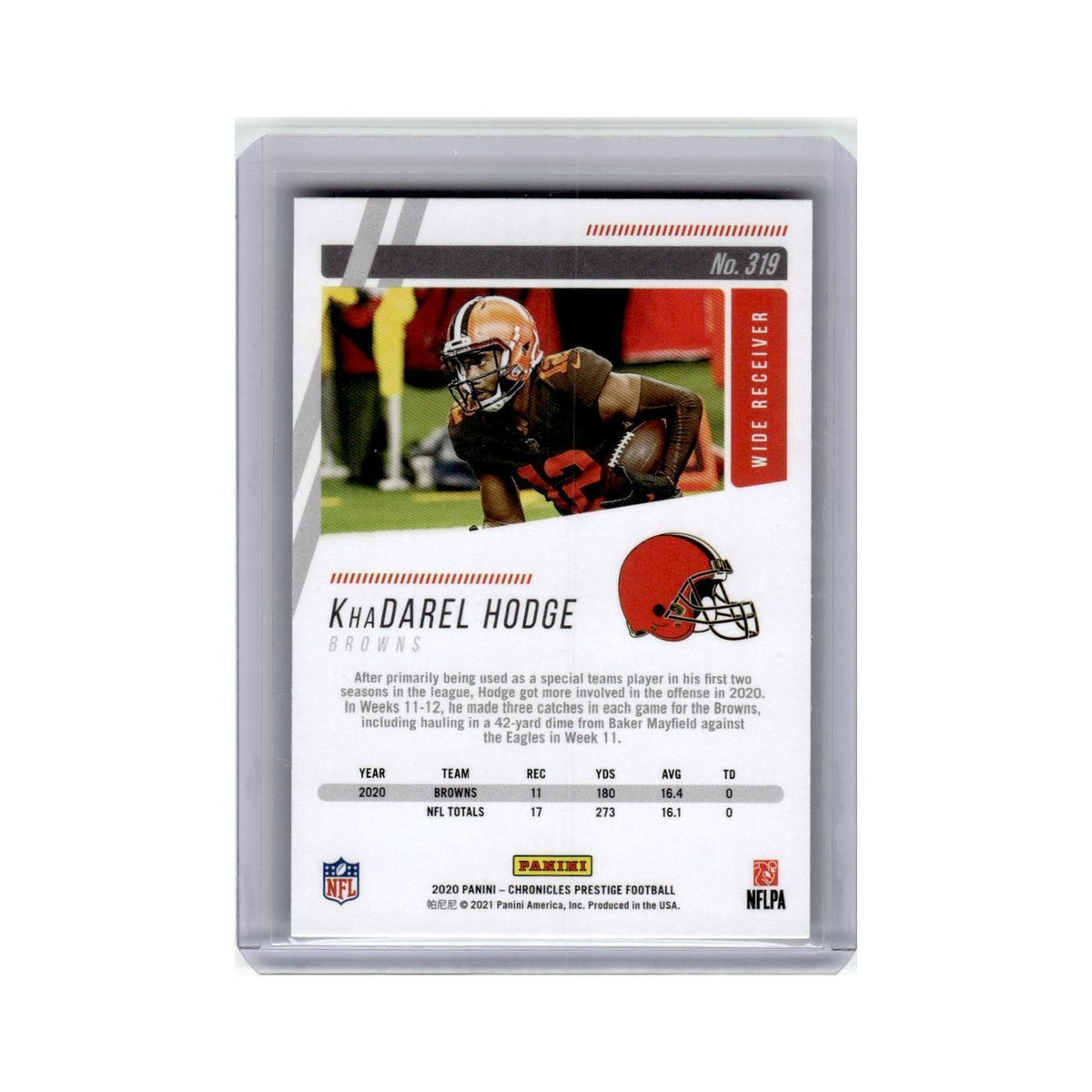 KhaDarel Hodge Rookie 2020 Panini Chronicles Prestige #319 Cleveland Browns NM