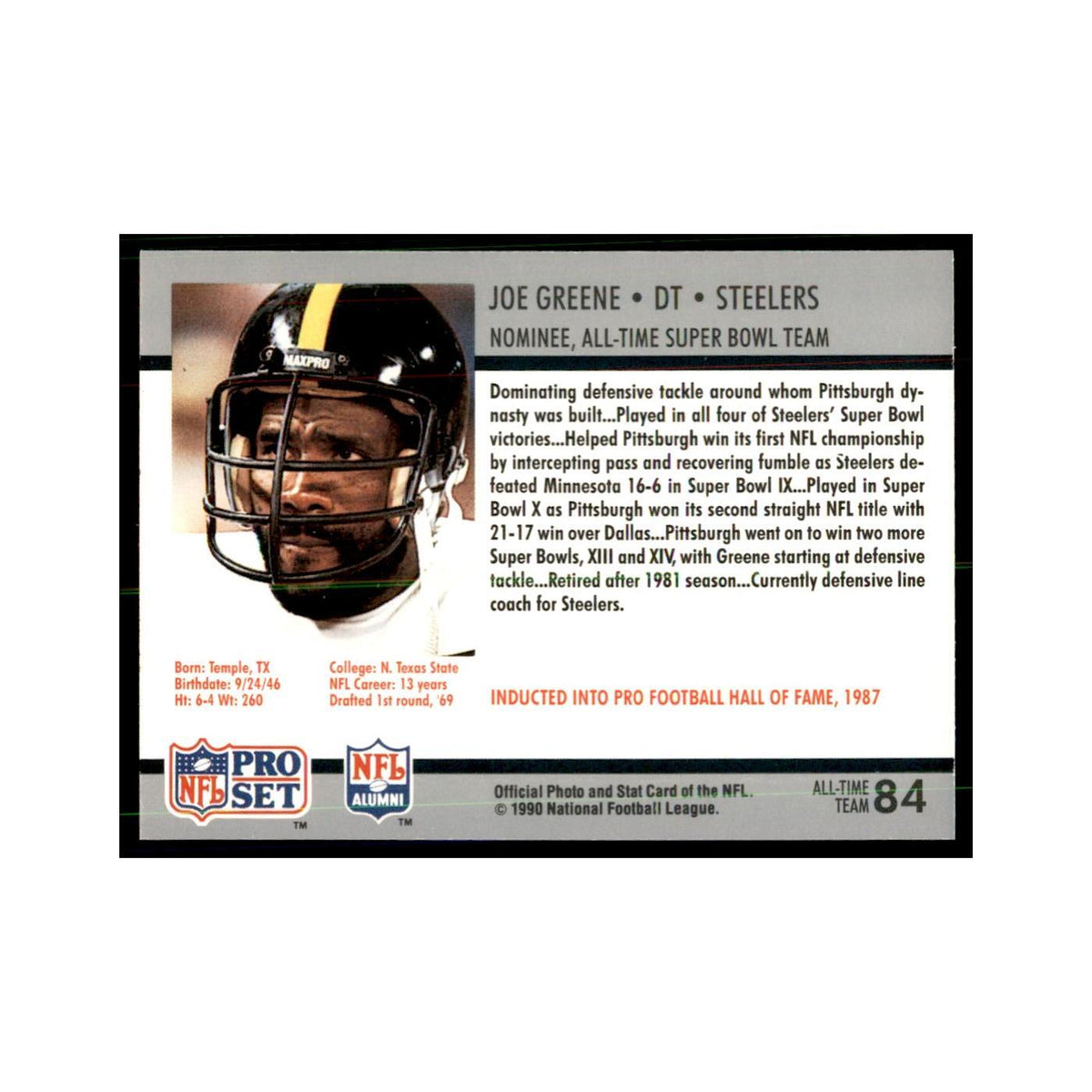 1990 Pro Set Silver Anniversary Commemorative Joe Greene #84