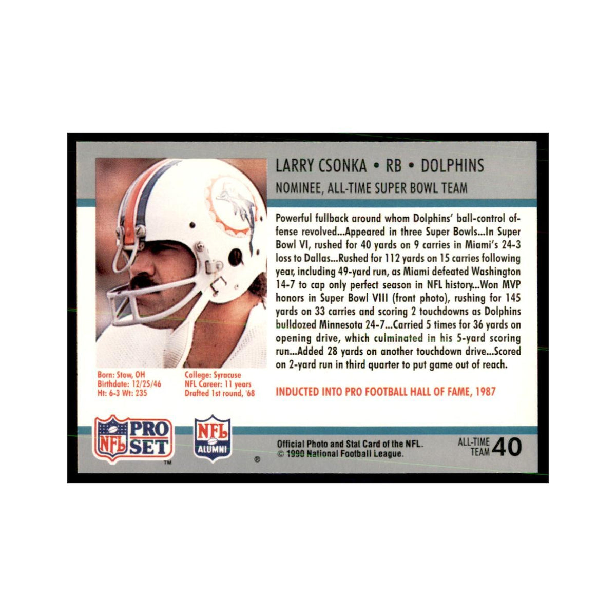 1990 Pro Set Silver Anniversary Commemorative Larry Csonka #40