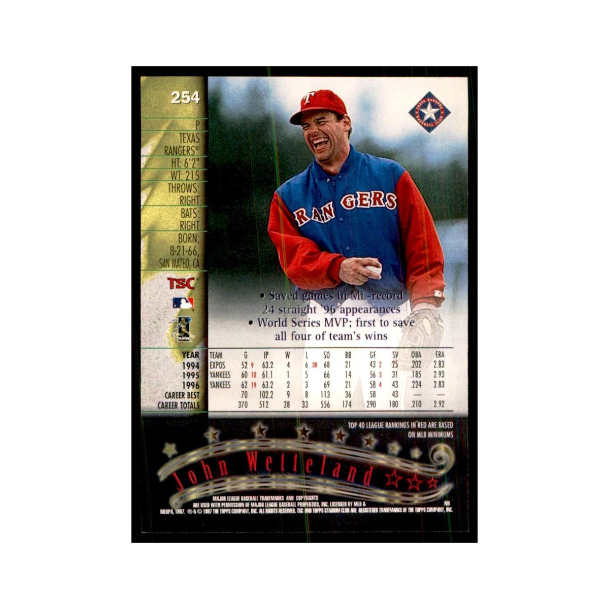 1997 Stadium Club John Wetteland Baseball Cards #254