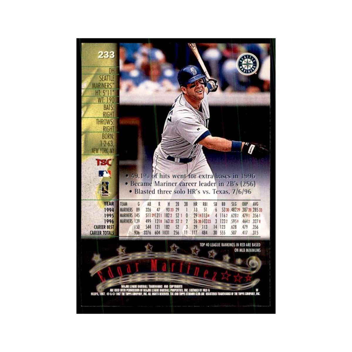 1997 Stadium Club Edgar Martinez Baseball Cards #233