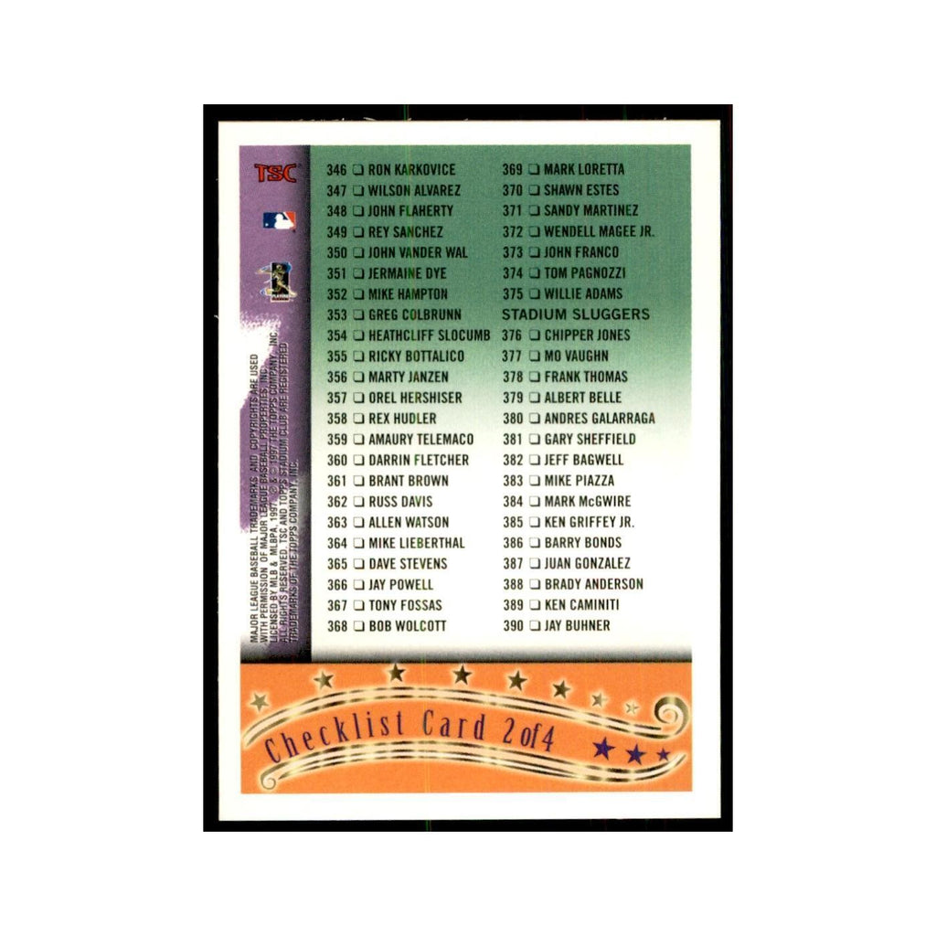 1997 Stadium Club Checklist Baseball Cards #2 OF 4