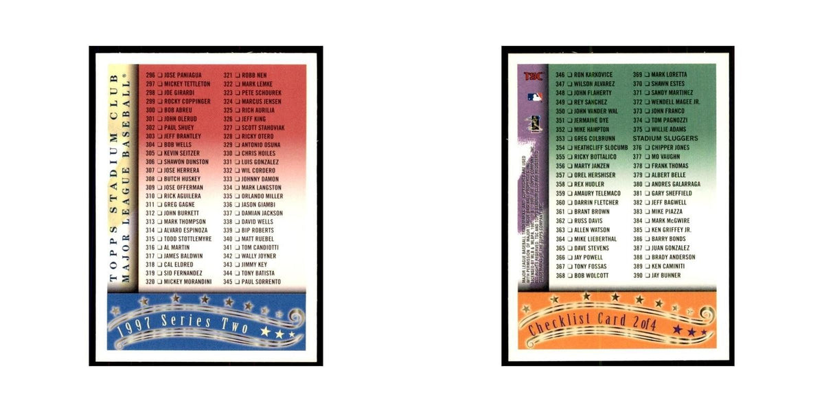1997 Stadium Club Checklist Baseball Cards #2 OF 4