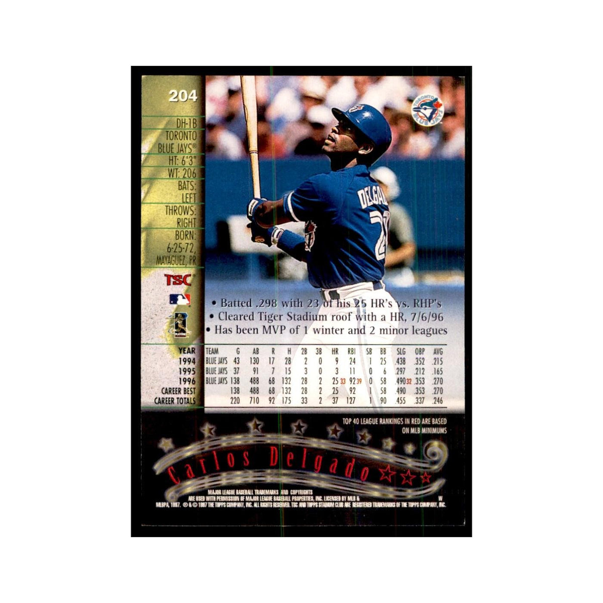 1997 Stadium Club Carlos Delgado Baseball Cards #204
