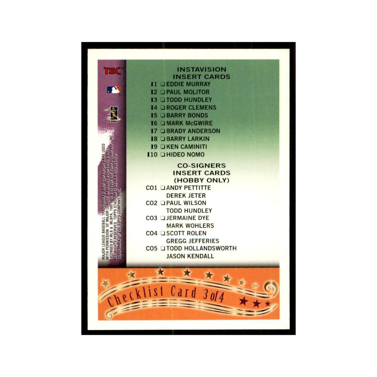 1997 Stadium Club Checklist Baseball Cards #3 OF 4