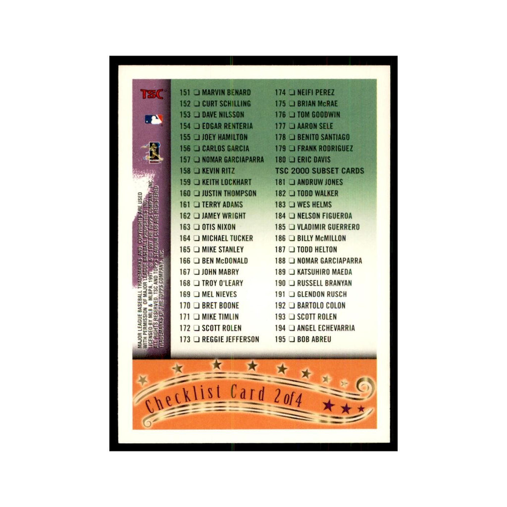 1997 Stadium Club Checklist Baseball Cards #2 OF 4