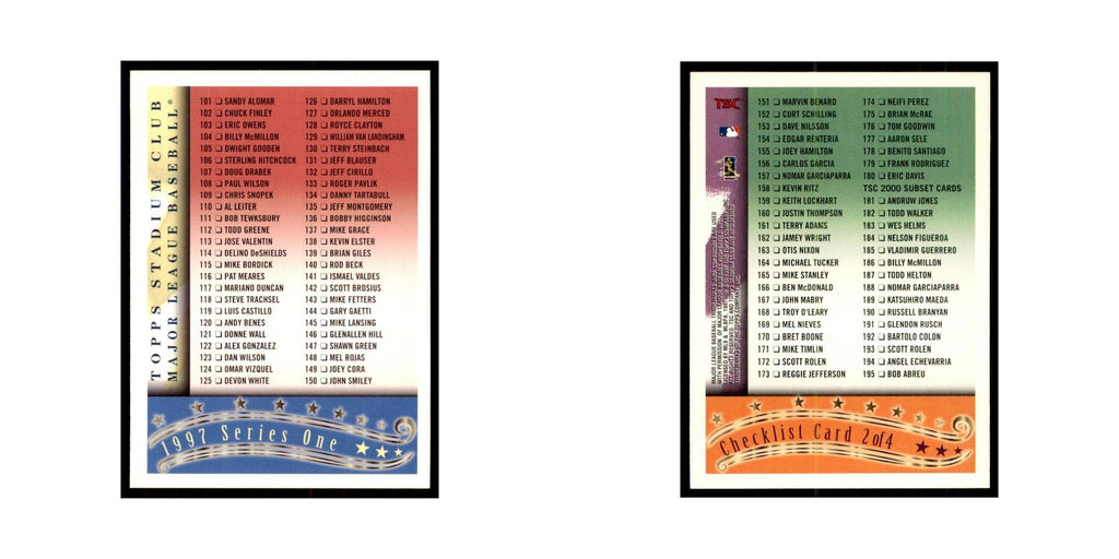 1997 Stadium Club Checklist Baseball Cards #2 OF 4