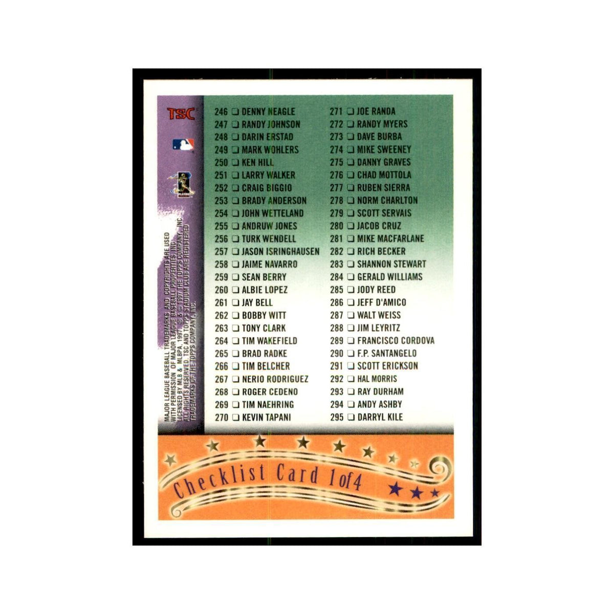 1997 Stadium Club Checklist Baseball Cards #1 OF 4