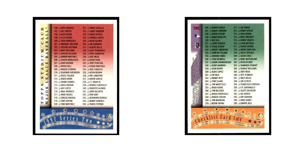 1997 Stadium Club Checklist Baseball Cards #1 OF 4