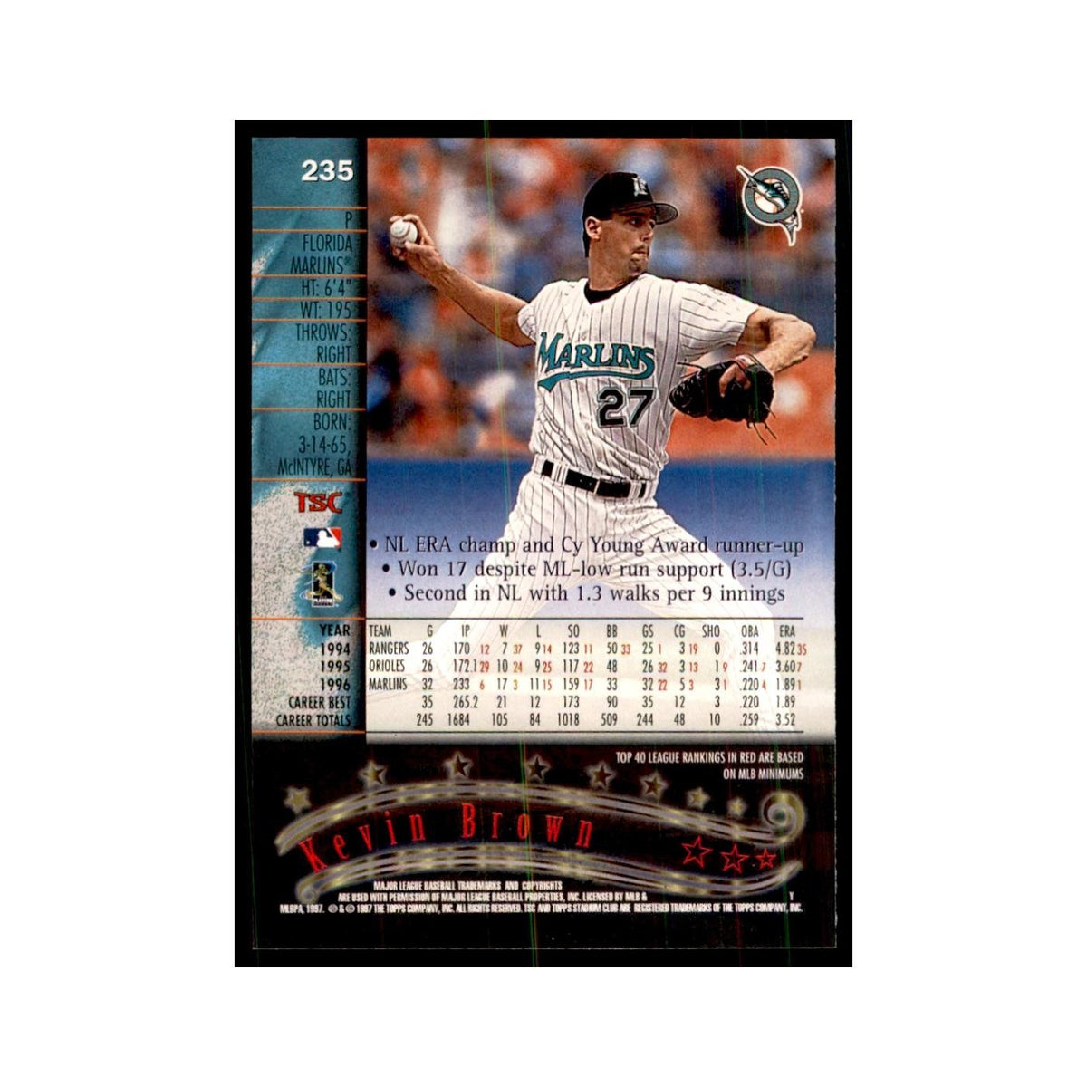 1997 Stadium Club Kevin Brown Baseball Cards #235