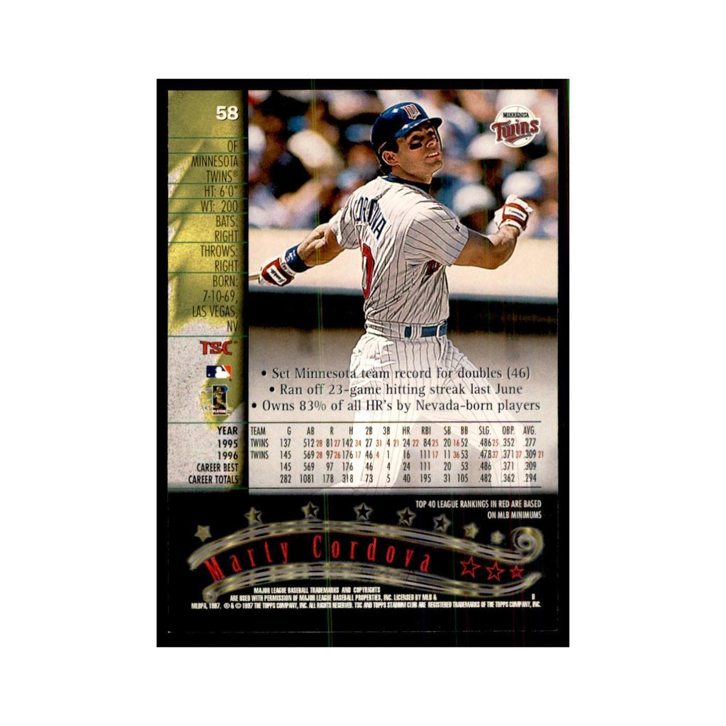 1997 Stadium Club Marty Cordova Baseball Cards #58