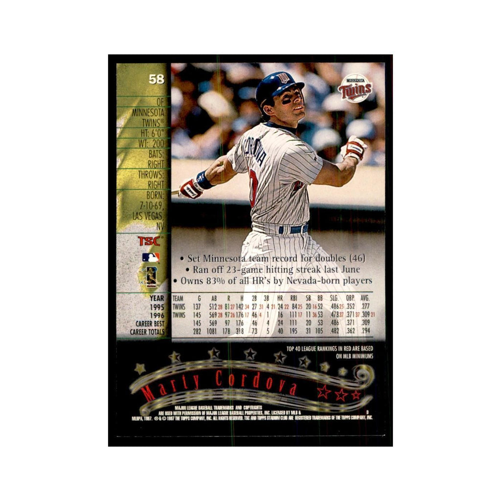 1997 Stadium Club Marty Cordova Baseball Cards #58