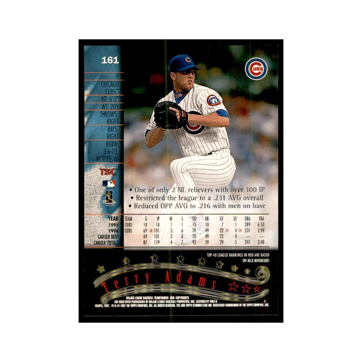 1997 Stadium Club Terry Adams Baseball Cards #161