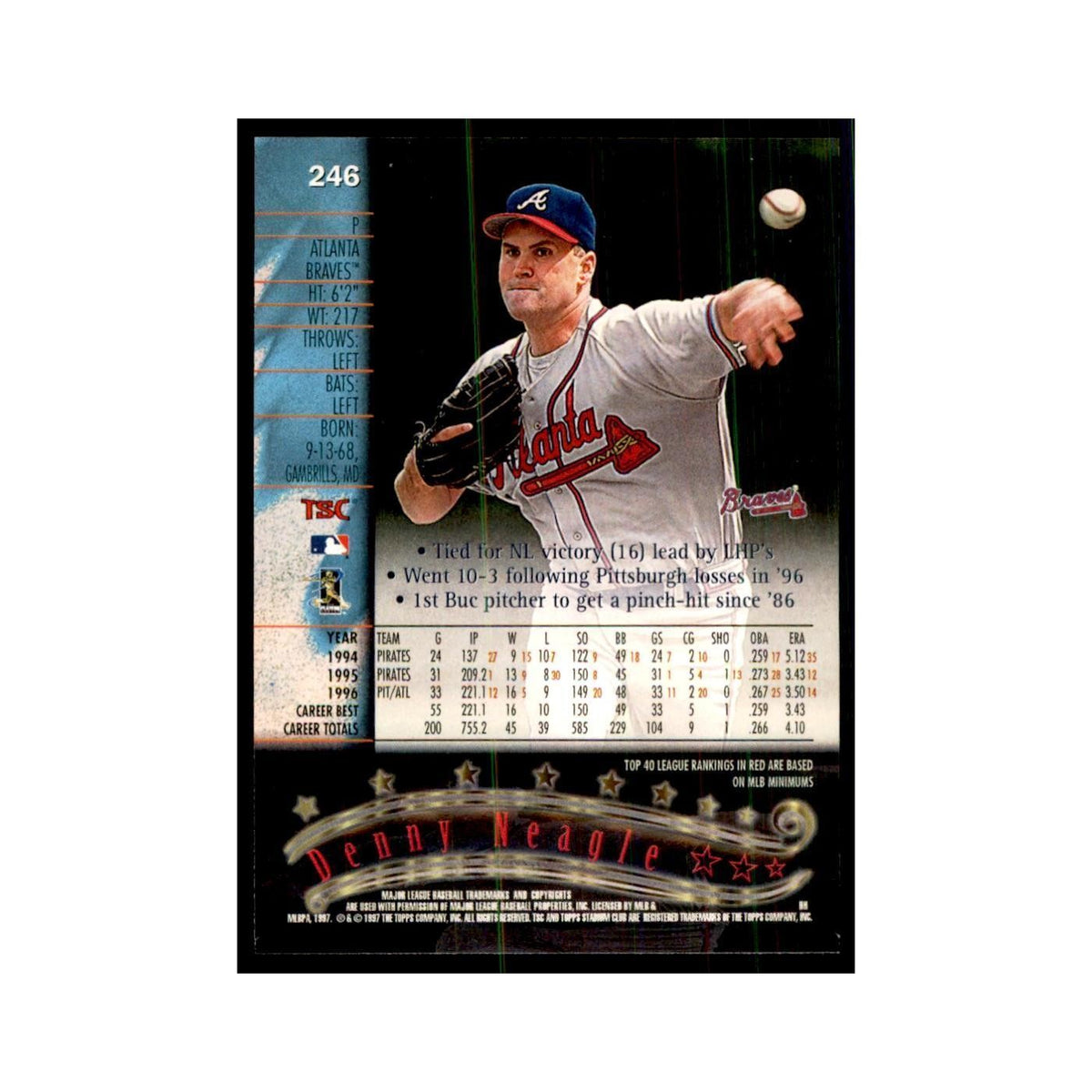 1997 Stadium Club Denny Neagle Baseball Cards #246