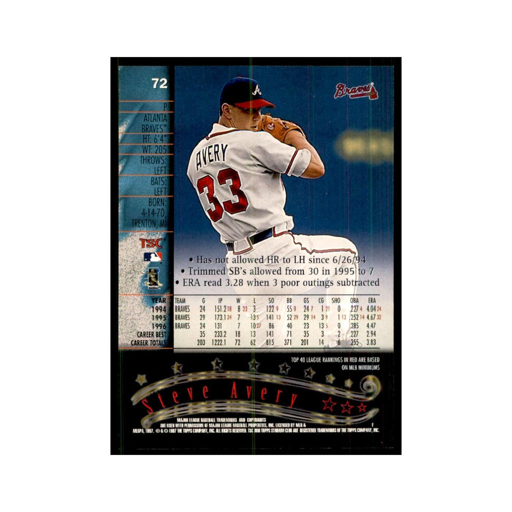 1997 Stadium Club Steve Avery Baseball Cards #72