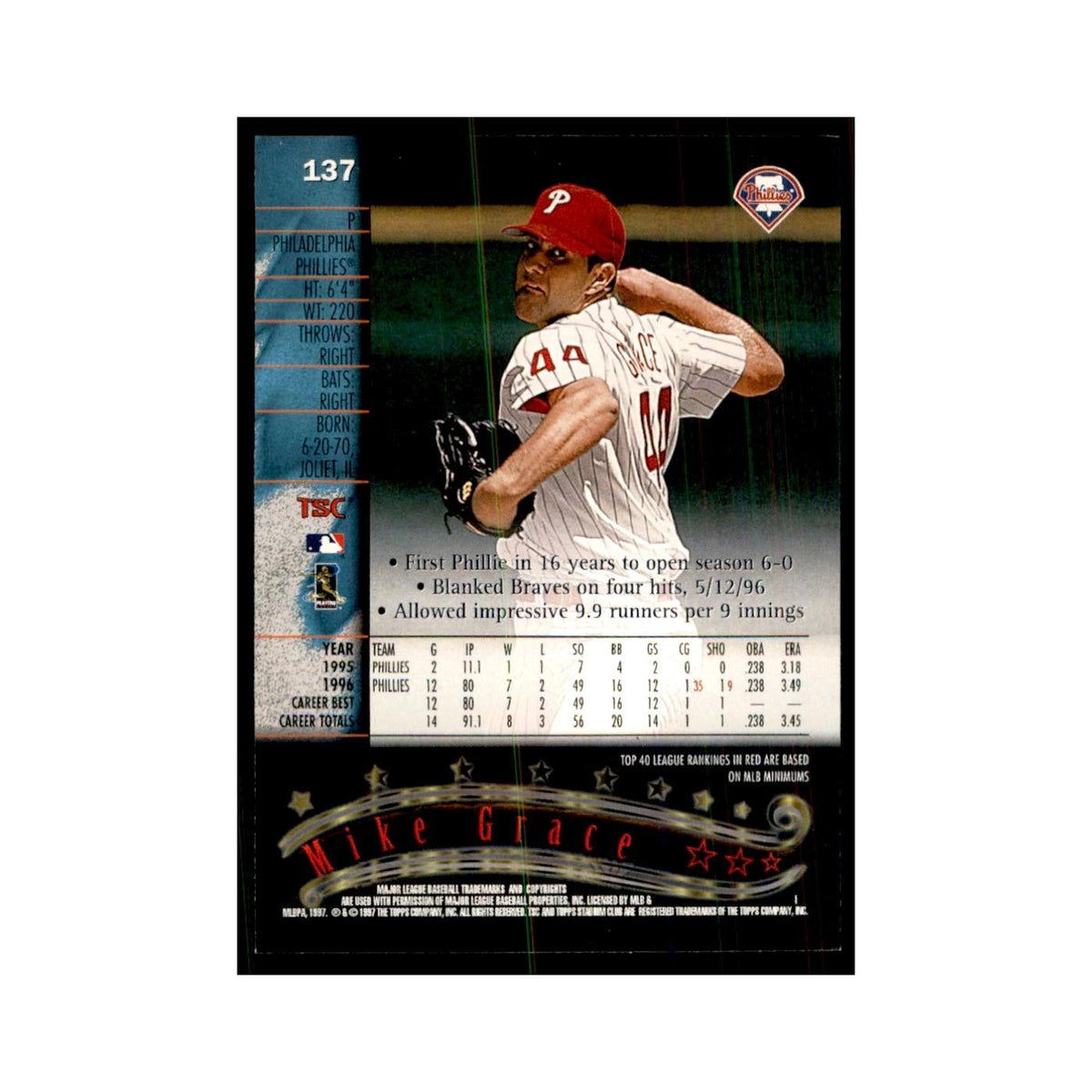 1997 Stadium Club Mike Grace Baseball Cards #137