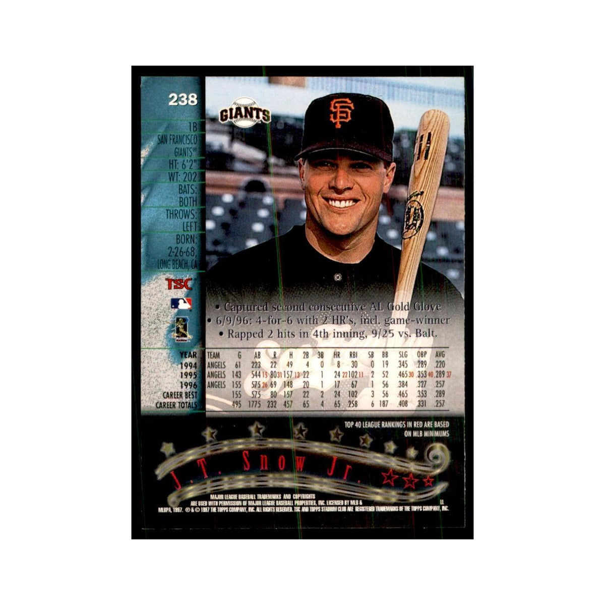 1997 Stadium Club J.T. Snow Jr. Baseball Cards #238