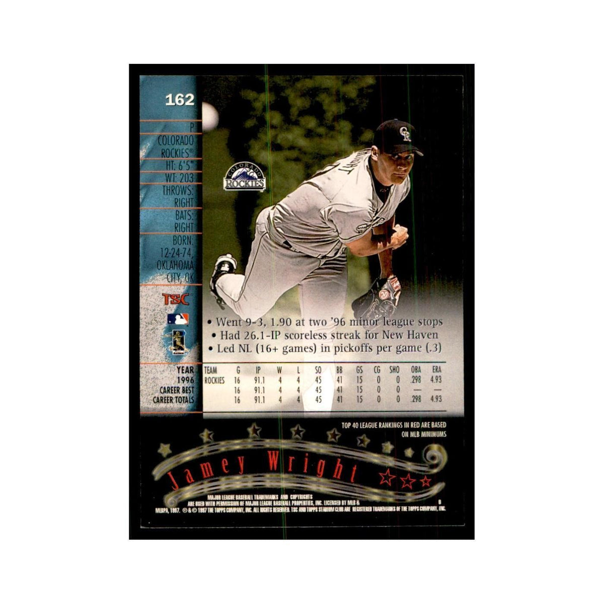 1997 Stadium Club Jamey Wright Baseball Cards #162