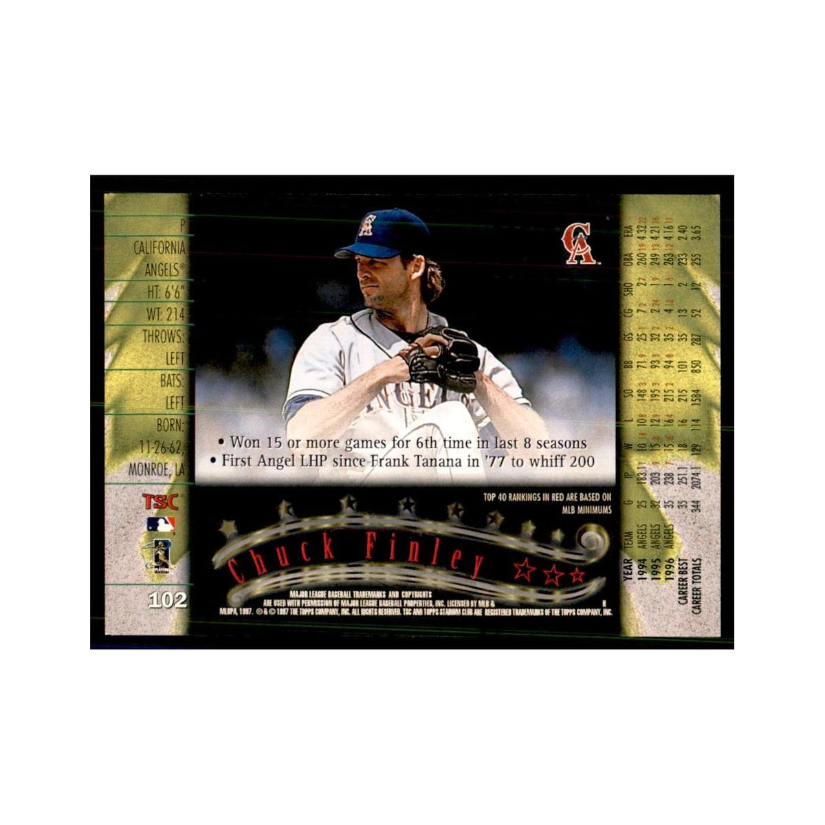 1997 Stadium Club Chuck Finley Baseball Cards #102