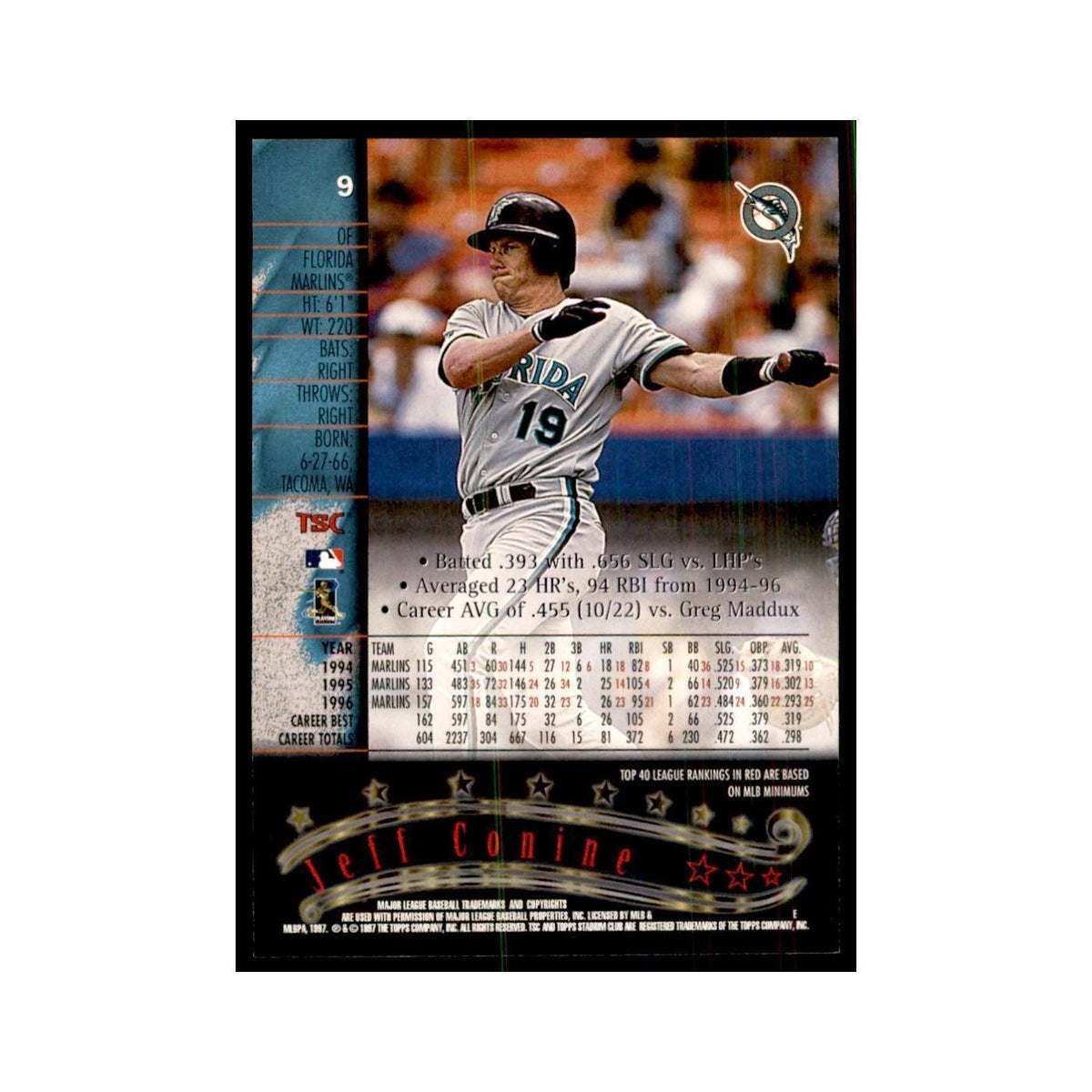 1997 Stadium Club Jeff Conine Baseball Cards #9