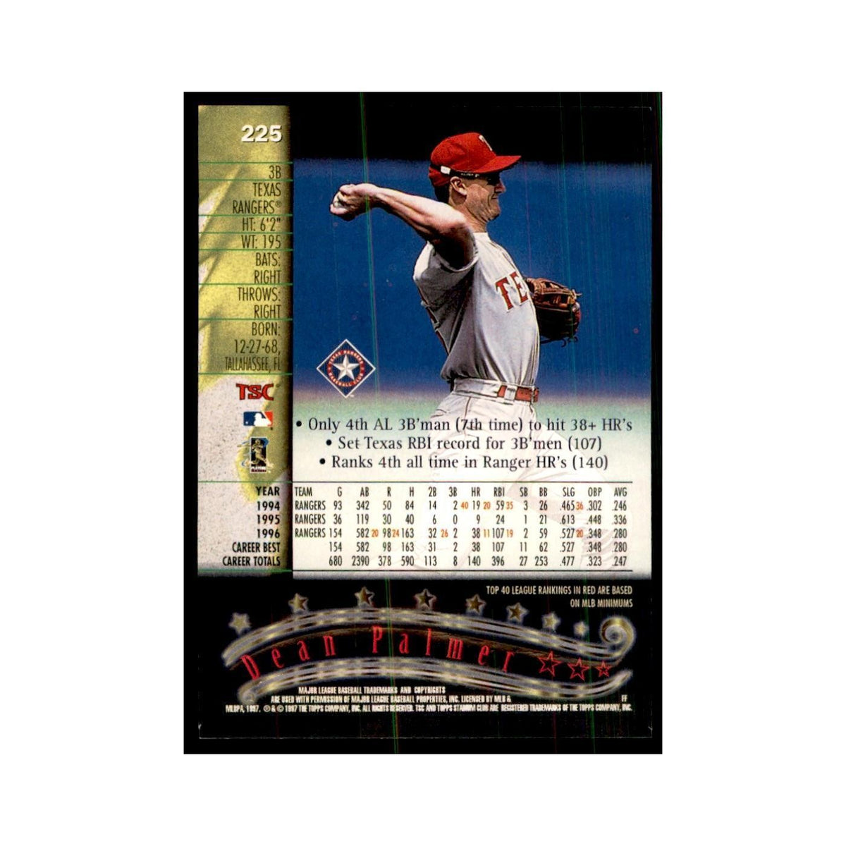 1997 Stadium Club Dean Palmer Baseball Cards #225