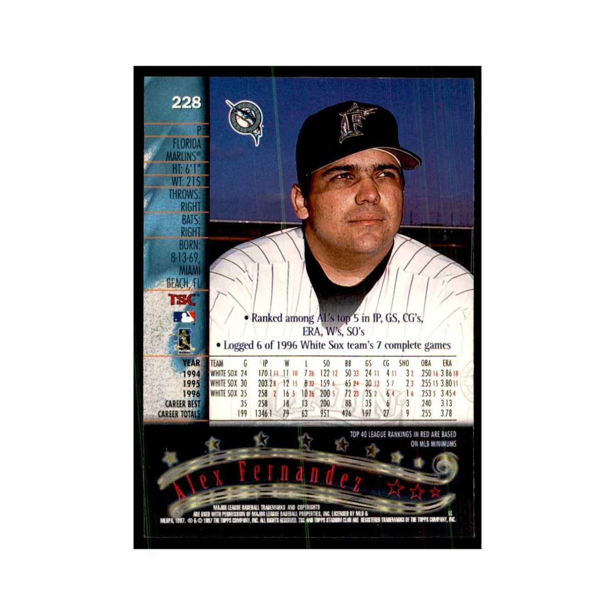 1997 Stadium Club Alex Fernandez Baseball Cards #228