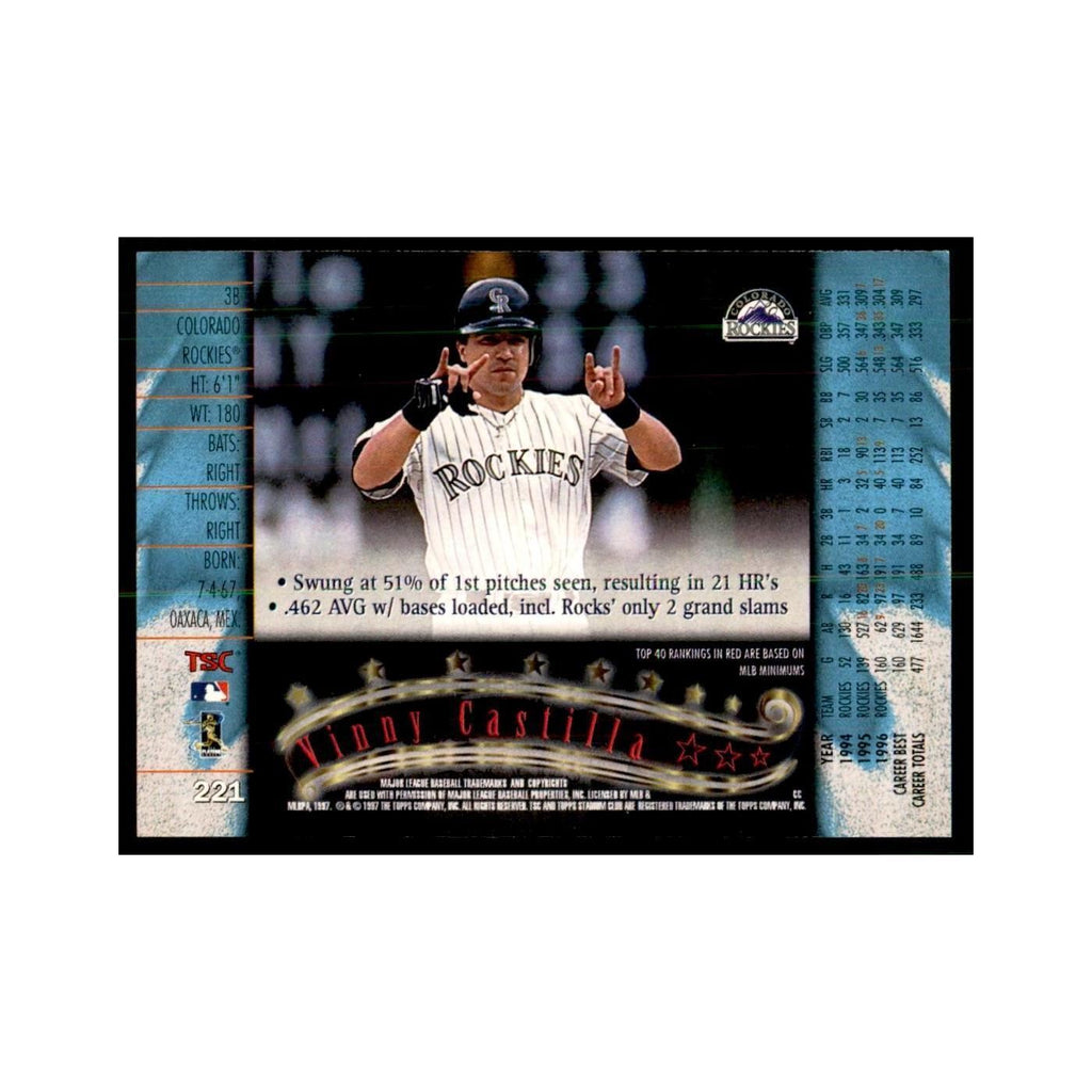 1997 Stadium Club Vinny Castilla Baseball Cards #221