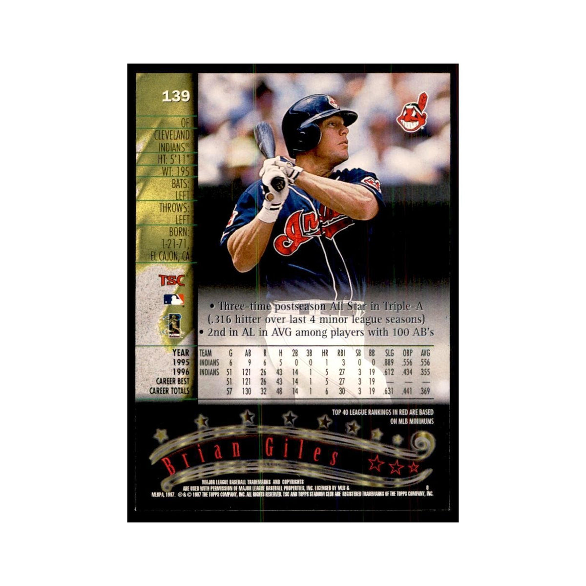 1997 Stadium Club Brian Giles Baseball Cards #139