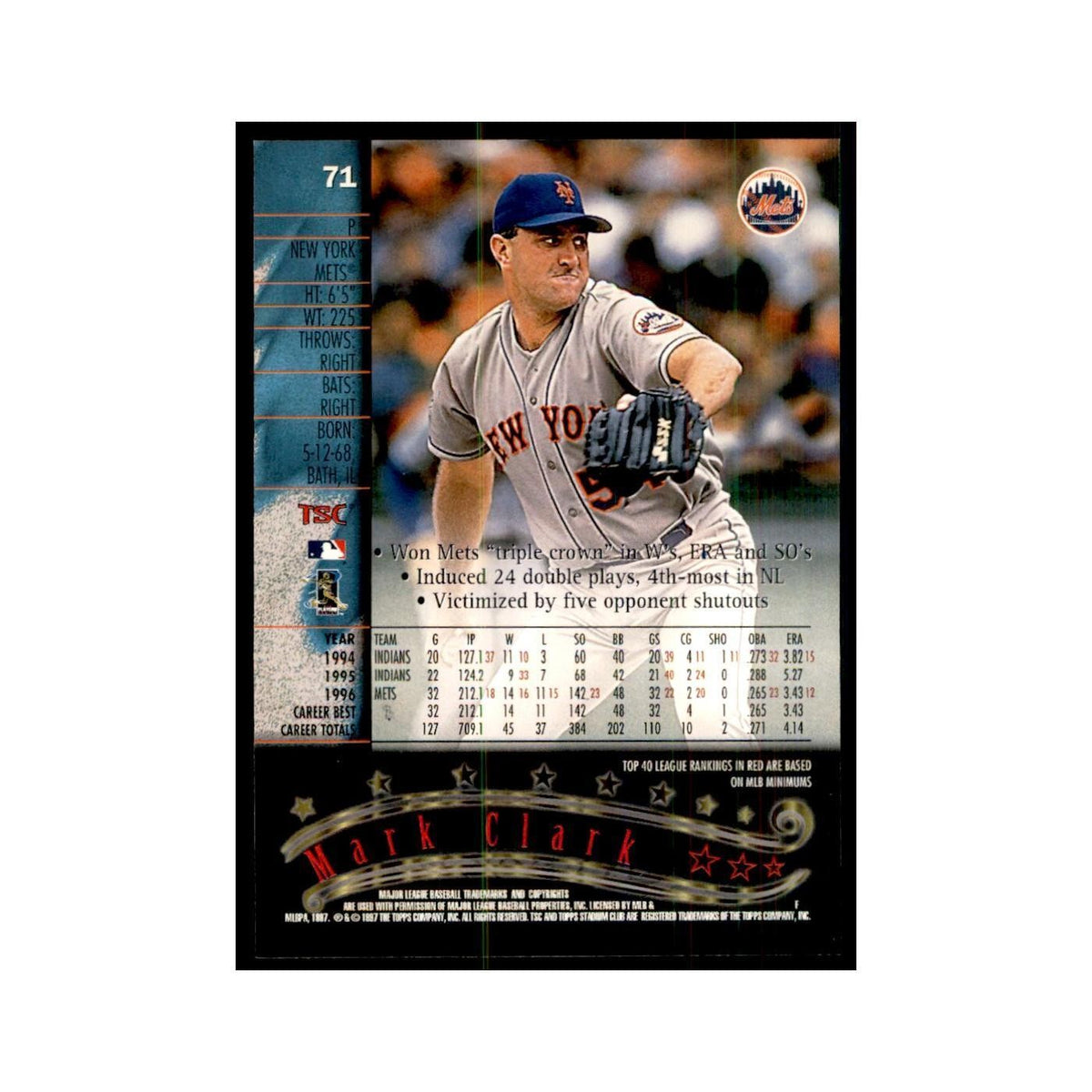 1997 Stadium Club Mark Clark Baseball Cards #71