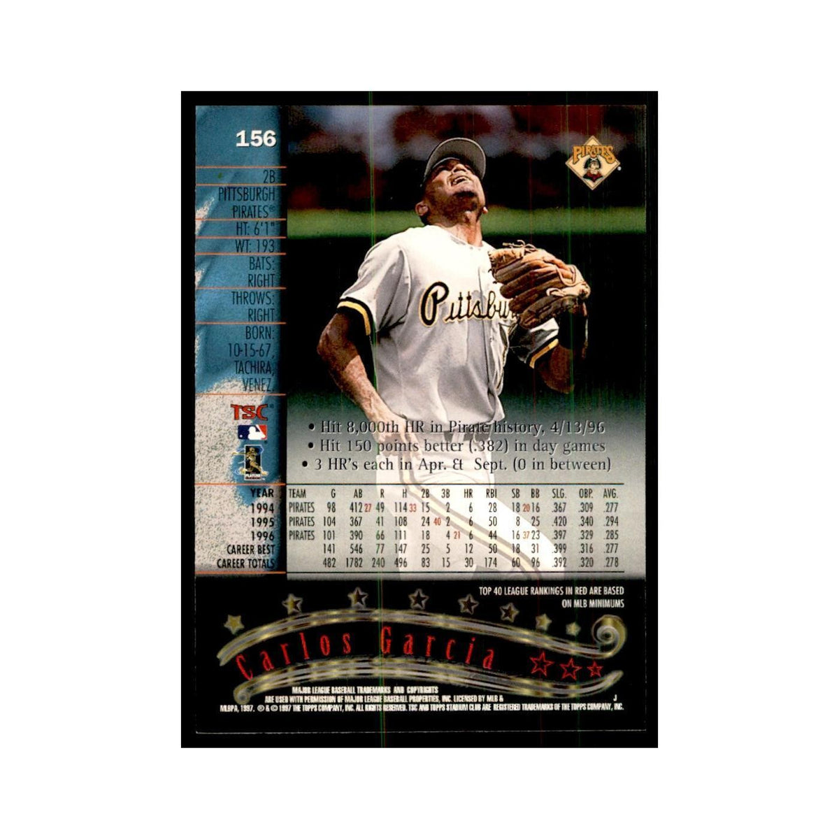 1997 Stadium Club Carlos Garcia Baseball Cards #156