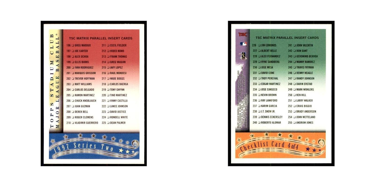 1997 Stadium Club Checklist Baseball Cards #4 OF 4
