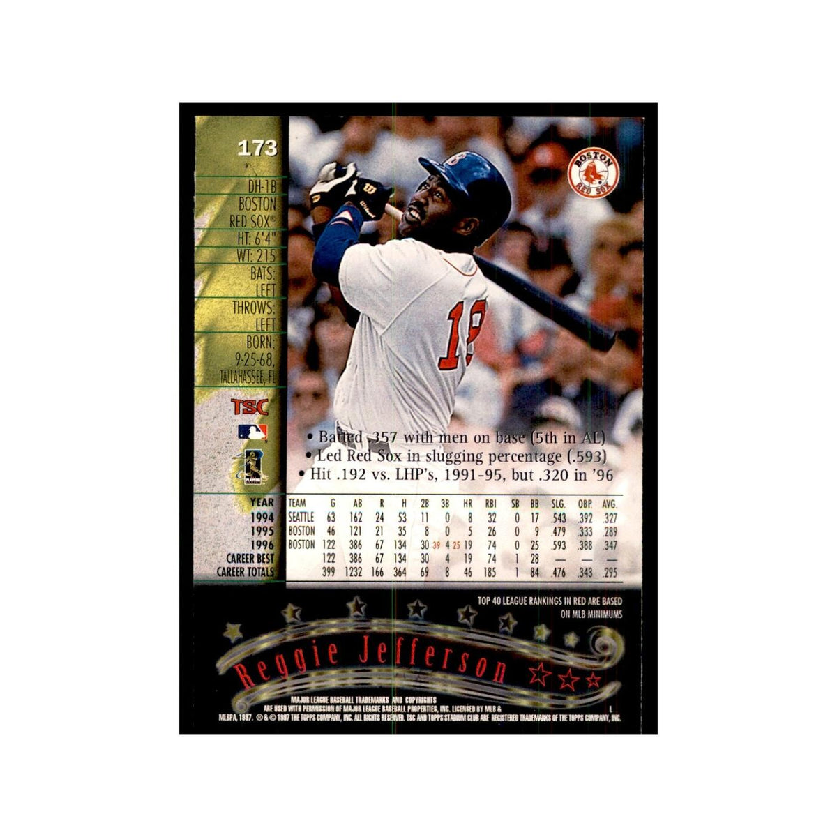 1997 Stadium Club Reggie Jefferson Baseball Cards #173