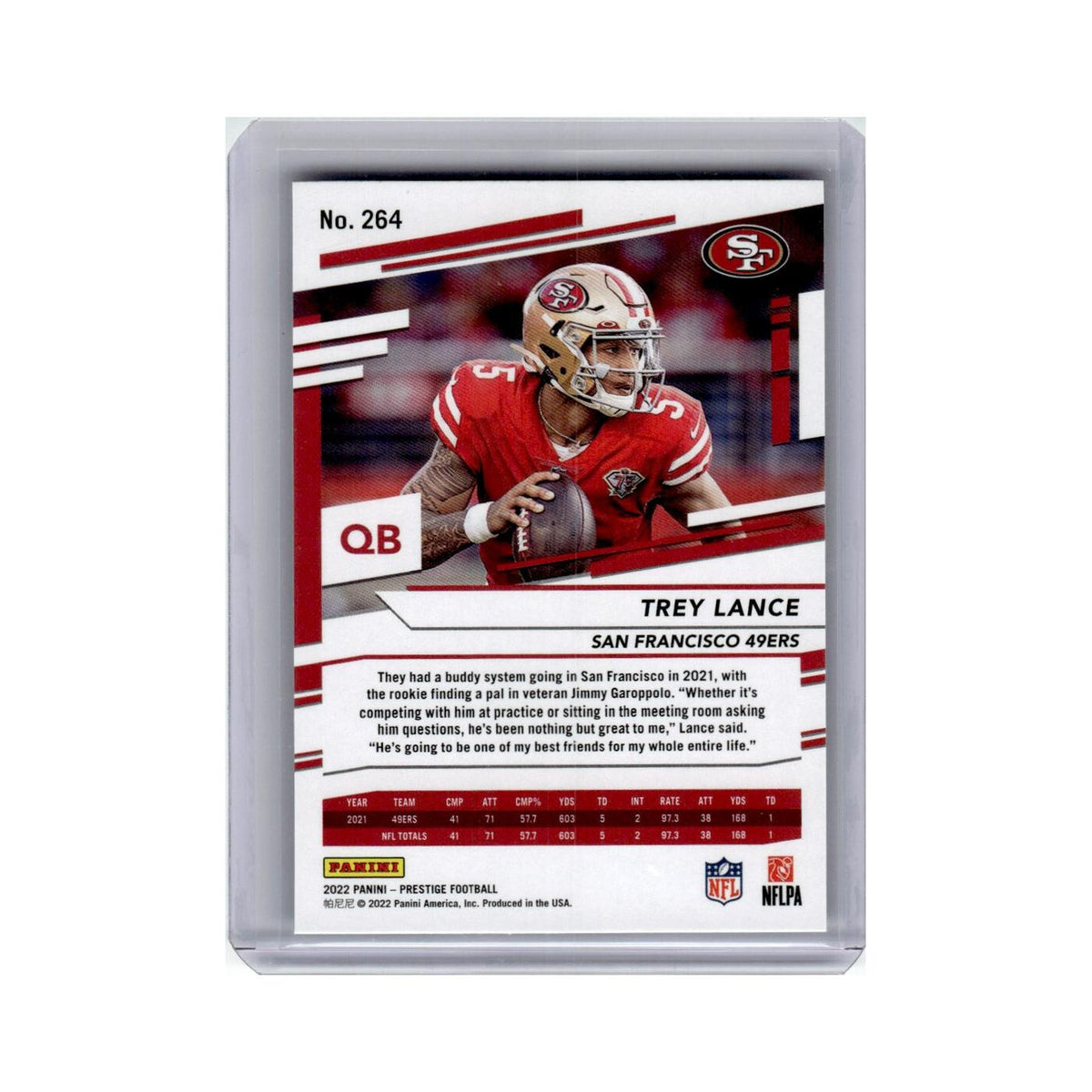 Trey Lance 2022 Panini Prestige #264 San Francisco 49ers Football Card NM
