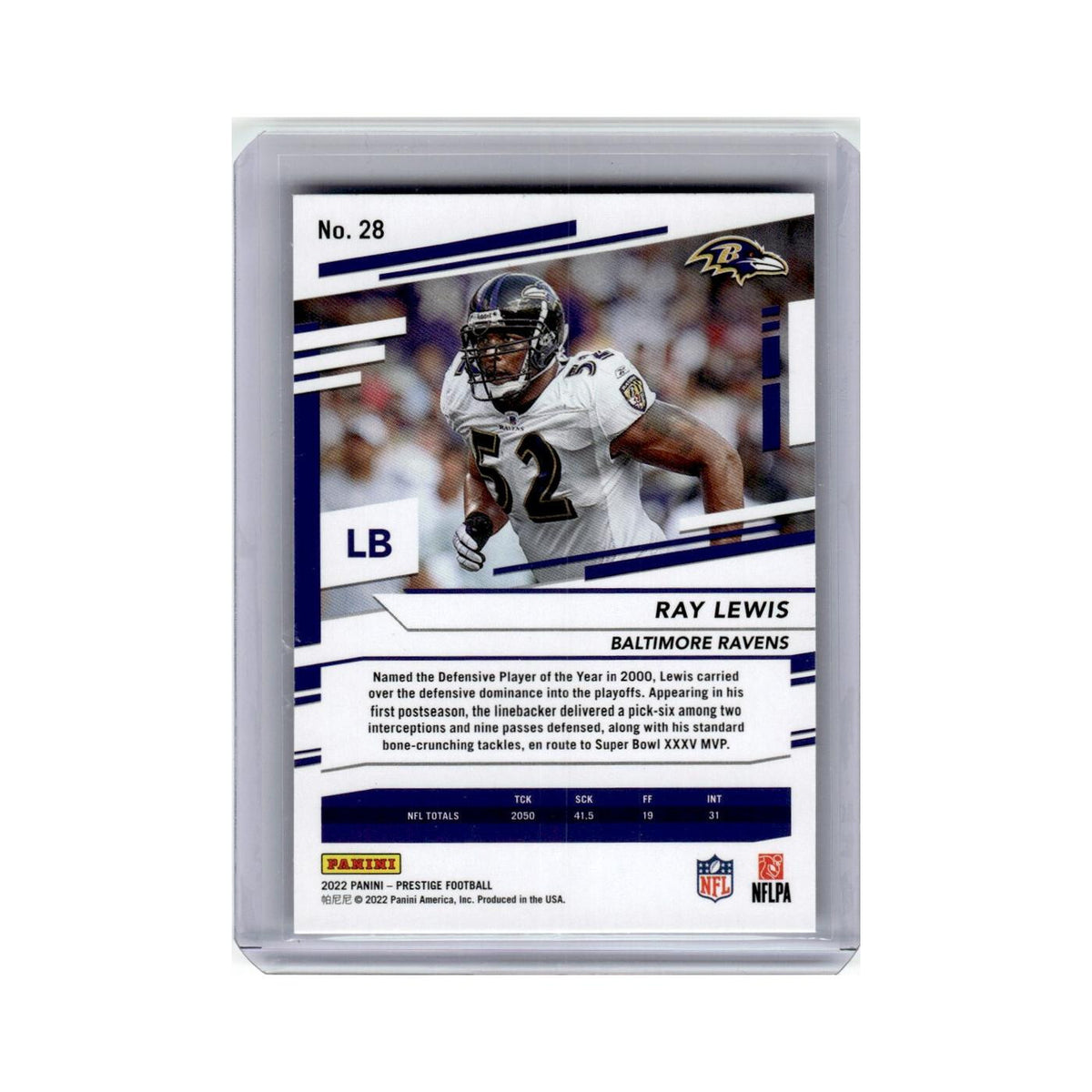 Ray Lewis 2022 Panini Prestige #28 Baltimore Ravens Football Card NM