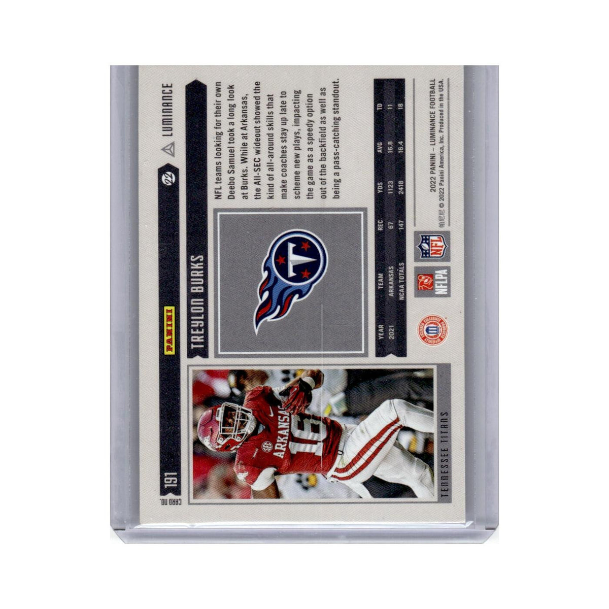 Treylon Burks Rookie 2022 Panini Luminance #191 Tennessee Titans NM