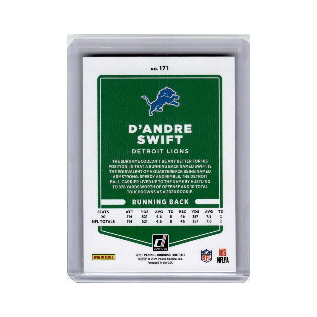 D'Andre Swift 2021 Donruss #171 Detroit Lions Football Card NM