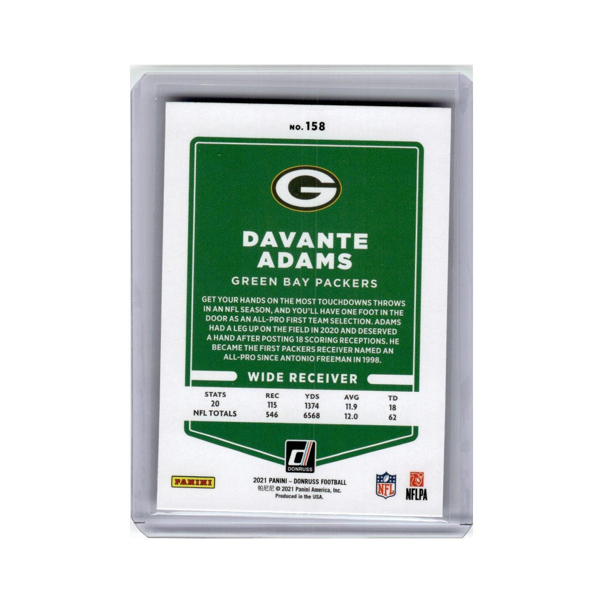Davante Adams 2021 Donruss #158 Green Bay Packers Football Card NM