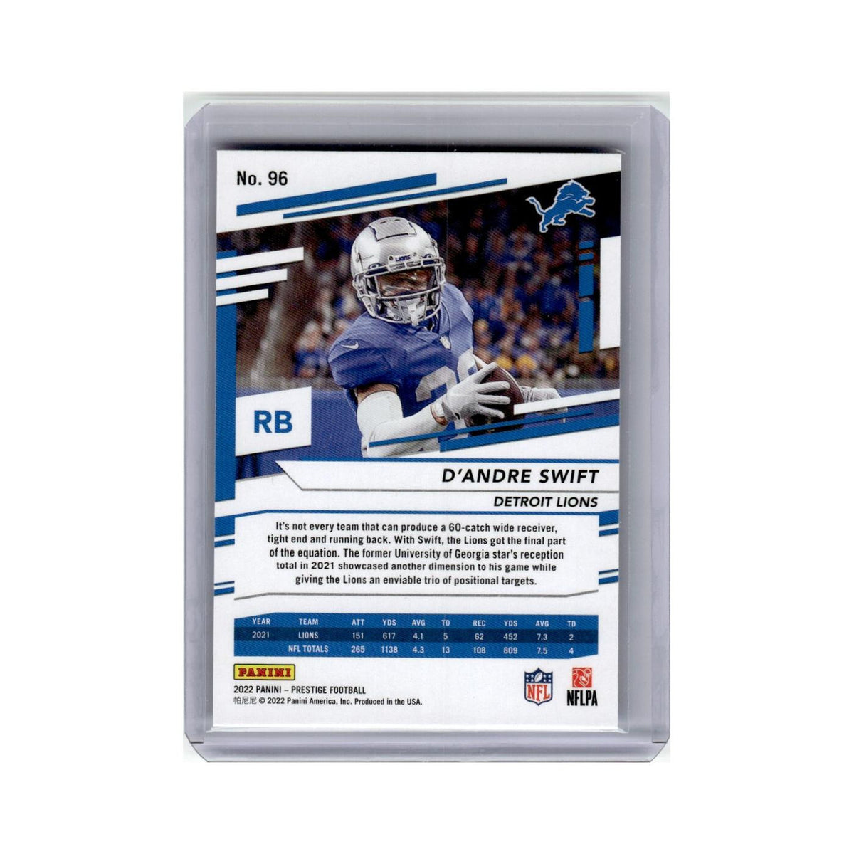 D'Andre Swift 2022 Panini Prestige #96 Detroit Lions Football Card NM