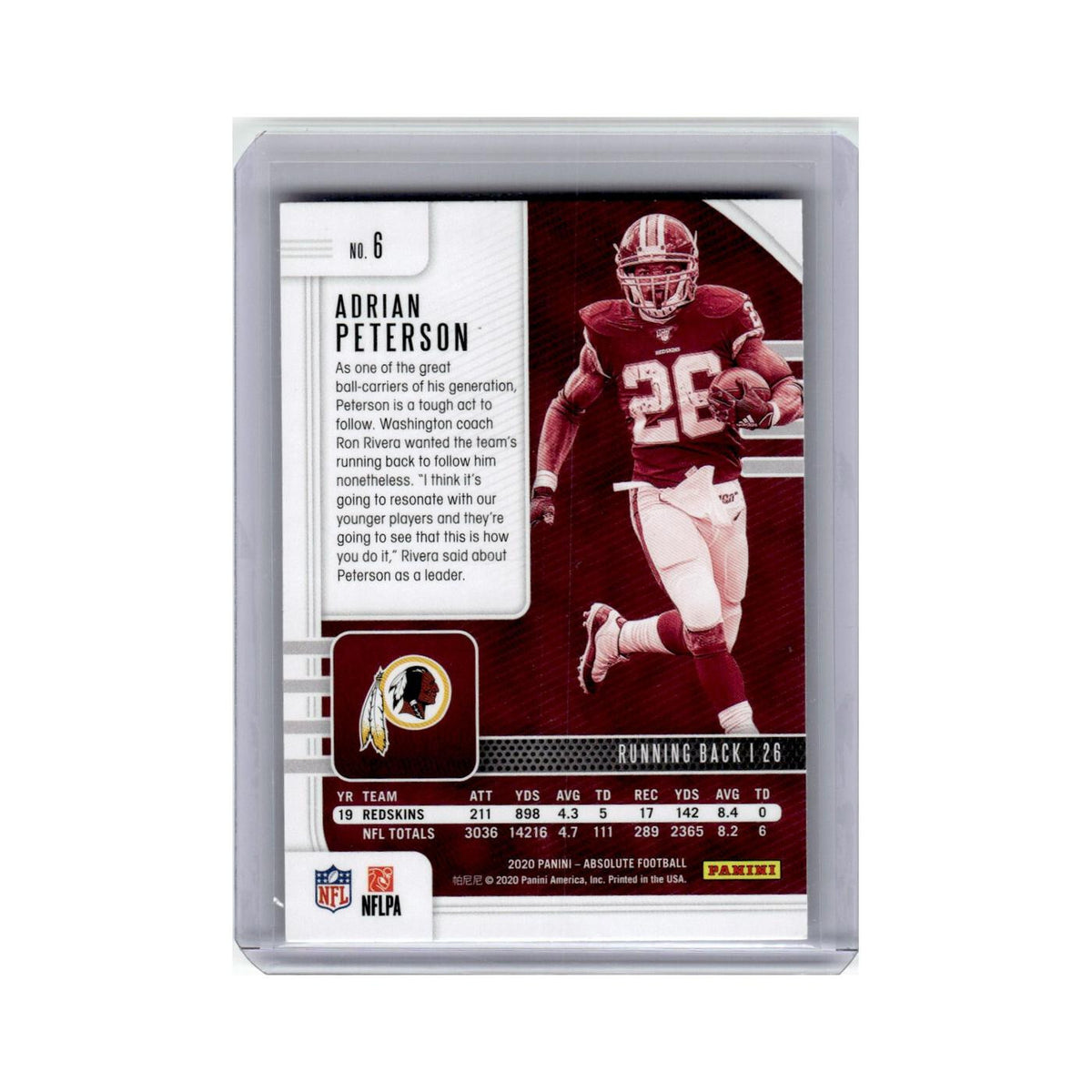 Adrian Peterson 2020 Panini Absolute #6 Washington Redskins Football Card NM