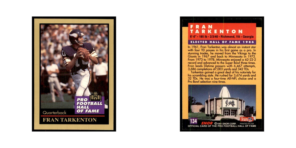 1991 ENOR Corp Fran Tarkenton Football Cards #134